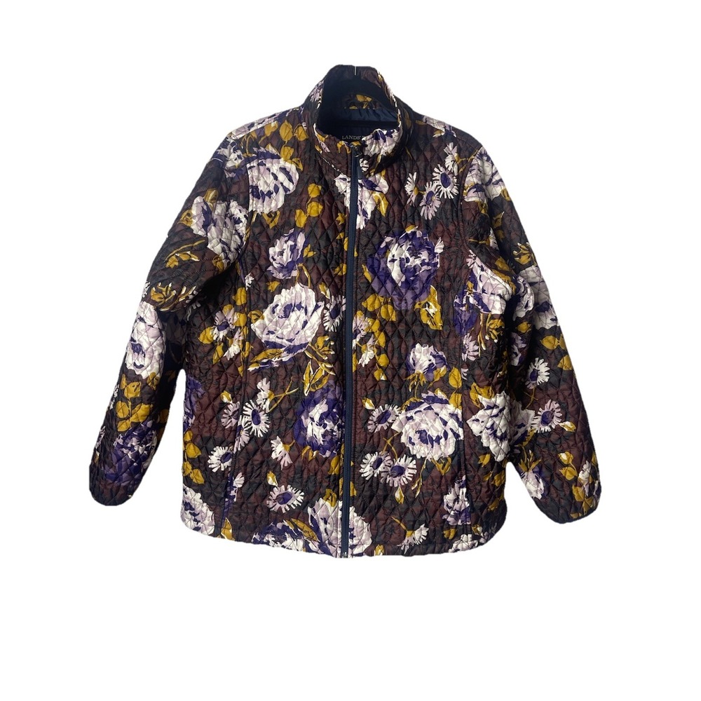 Lands End Floral Wanderweight Packable Travel Quilted Zip Puffer Jacket 1X Plus